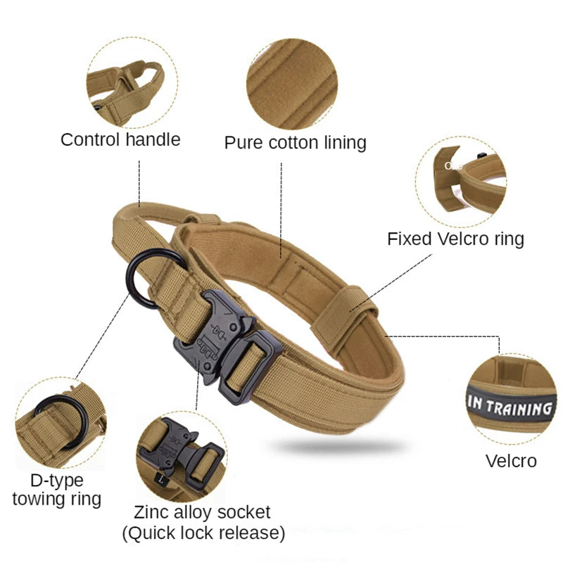ACESSÓRIOS-Conjunto de coleira tática militar para cães, coleira durável para animais de estimação, coleira retrátil, acessório de treinamento para cães de médio e grande porte, pastor alemão