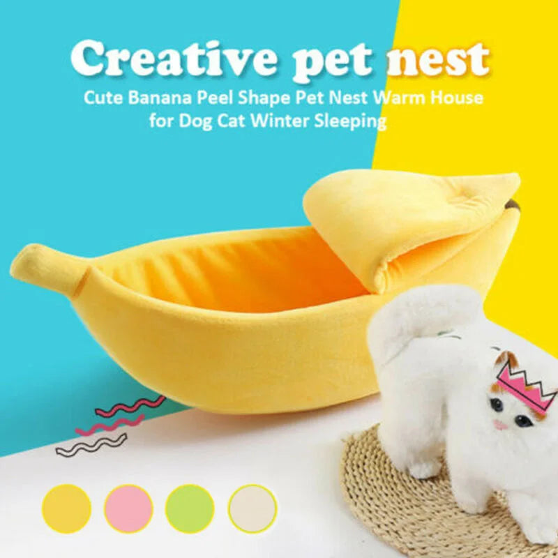 CAMINHAS-Cama de gato banana, fofa, engraçada, aconchegante, tapete para gatos, quente, durável, portátil, cesta para animais de estimação, canil, almofada para cães, suprimentos para gatos, multicoloridor
