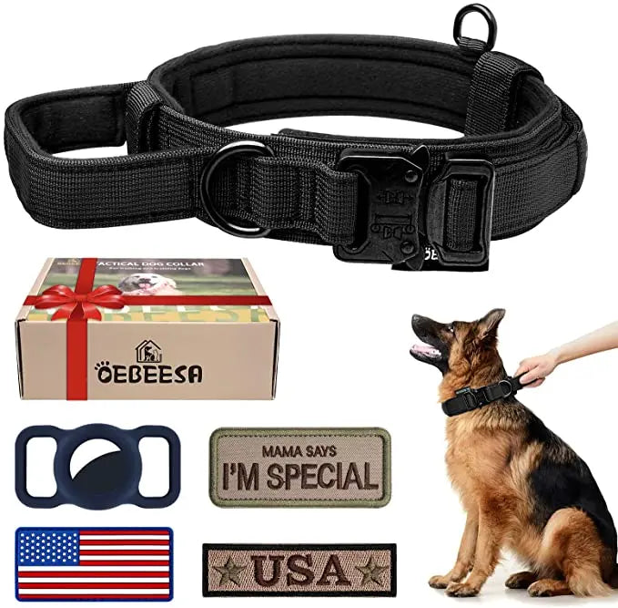 ACESSÓRIOS-Conjunto de coleira tática militar para cães, coleira durável para animais de estimação, coleira retrátil, acessório de treinamento para cães de médio e grande porte, pastor alemão