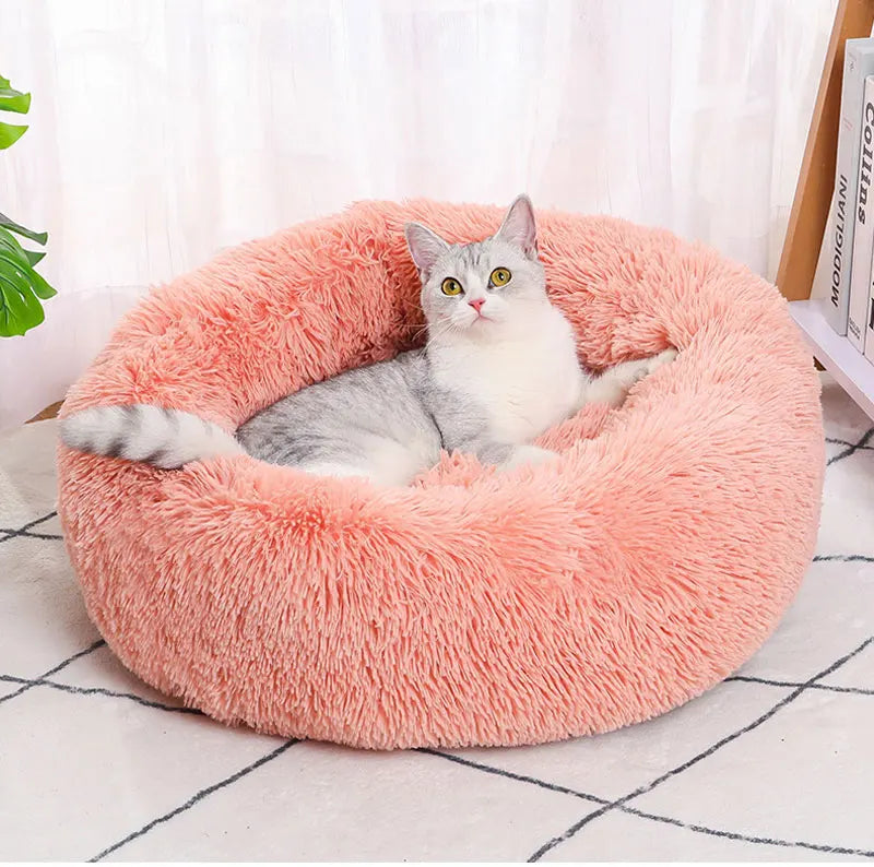 CAMINHAS-Cama redonda para animais de estimação de 40-60 cm, cama para cães grandes, cama supermacia para gatos, longa, de pelúcia, cesta para cães, almofada, cama para gatos, tapete para animais, sofá para dormir