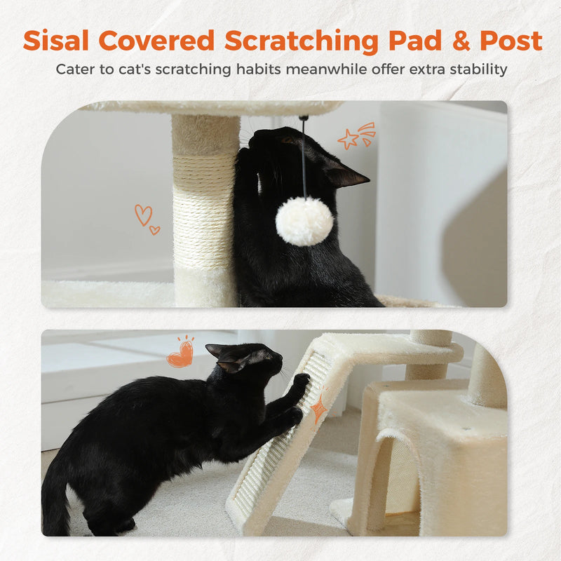 CAMINHAS-Árvore para gatos, torre para gatos de interior, 2 estilos, árvore de atividades para gatos com postes para arranhar, rede grande e poleiro superior removível, cinza