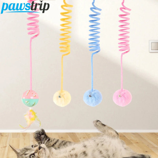 BRINQUEDOS-Brinquedo interativo para gatos, bastão de pelúcia engraçado para gatos, bola de mola, brinquedo para pendurar na porta, provocador para gatos, varinha com sino, acessórios para animais de estimação