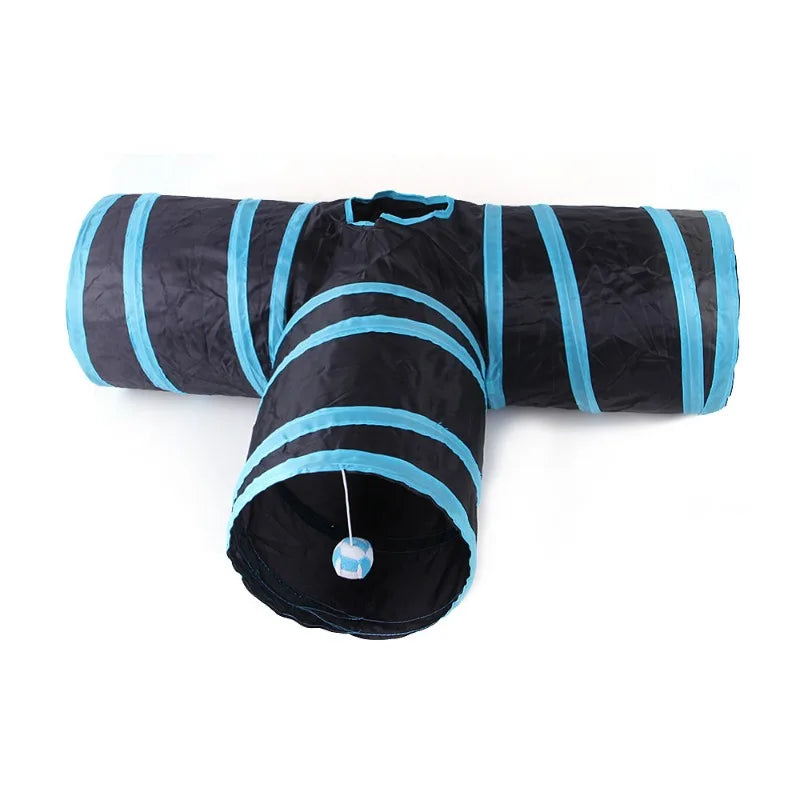 BRINQUEDOS-Túnel de brinquedo para gatos, azul e preto, tubo de brincar dobrável, divertido, pop-up, jogo interativo de perseguição, casa de brincar durável para gatinhos internos