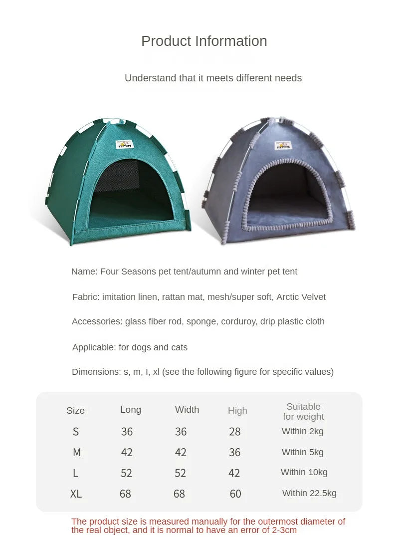 CAMINHAS-Casa dobrável para gatos, tenda para animais de estimação, quatro estações, ninho universal para gatos e cães, tapete refrescante de verão, portátil, dobrável e respirável para áreas externas