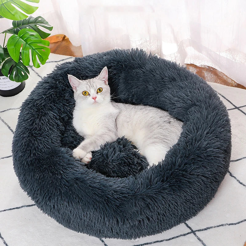 CAMINHAS-Cama redonda para animais de estimação de 40-60 cm, cama para cães grandes, cama supermacia para gatos, longa, de pelúcia, cesta para cães, almofada, cama para gatos, tapete para animais, sofá para dormir