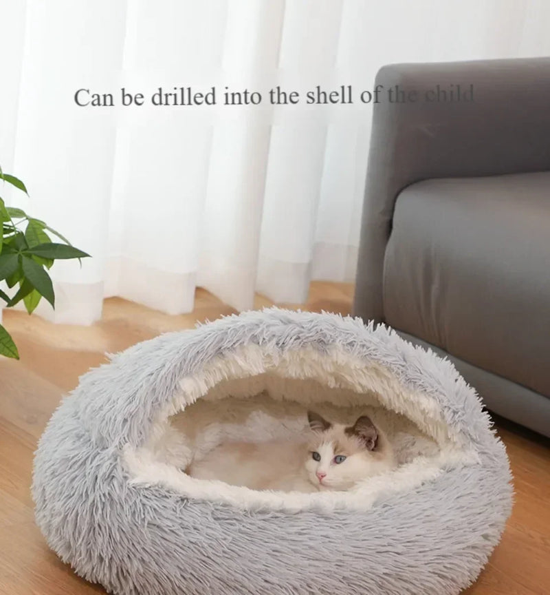 Sacos de dormir para animais de estimação semi-fechados, almofada longa e redonda para gatos, pelúcia macia 2 em 1, camas quentes para gatos, conforto simples, ninho quente para dormir de filhotes