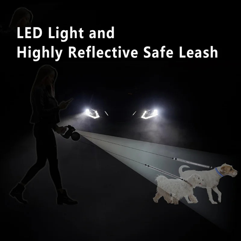 ACESSÓRIOS-Coleira retrátil automática de 3 m com ponta dupla e lanterna LED, saco de lixo, caixa de roleta, corda de tração dupla de 360 graus, suprimentos para animais de estimação