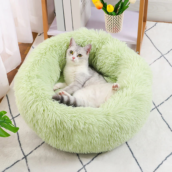 CAMINHAS-Cama redonda para animais de estimação de 40-60 cm, cama para cães grandes, cama supermacia para gatos, longa, de pelúcia, cesta para cães, almofada, cama para gatos, tapete para animais, sofá para dormir