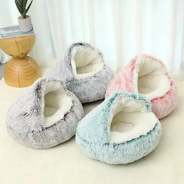 Sacos de dormir para animais de estimação semi-fechados, almofada longa e redonda para gatos, pelúcia macia 2 em 1, camas quentes para gatos, conforto simples, ninho quente para dormir de filhotes