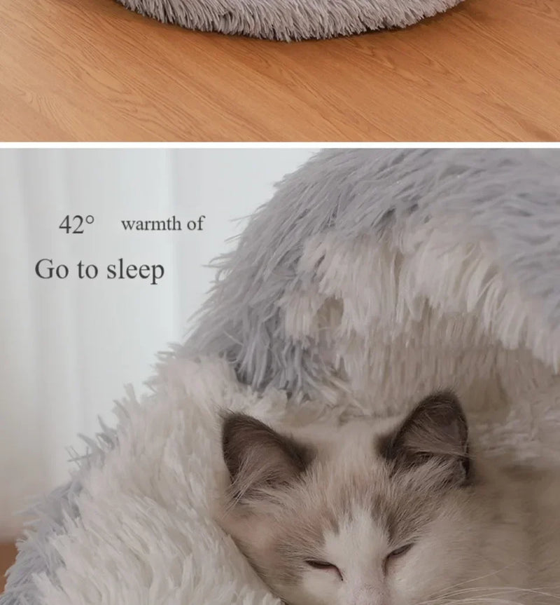 Sacos de dormir para animais de estimação semi-fechados, almofada longa e redonda para gatos, pelúcia macia 2 em 1, camas quentes para gatos, conforto simples, ninho quente para dormir de filhotes