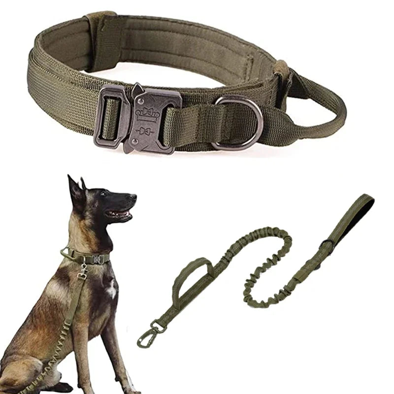 ACESSÓRIOS-Conjunto de coleira tática militar para cães, coleira durável para animais de estimação, coleira retrátil, acessório de treinamento para cães de médio e grande porte, pastor alemão