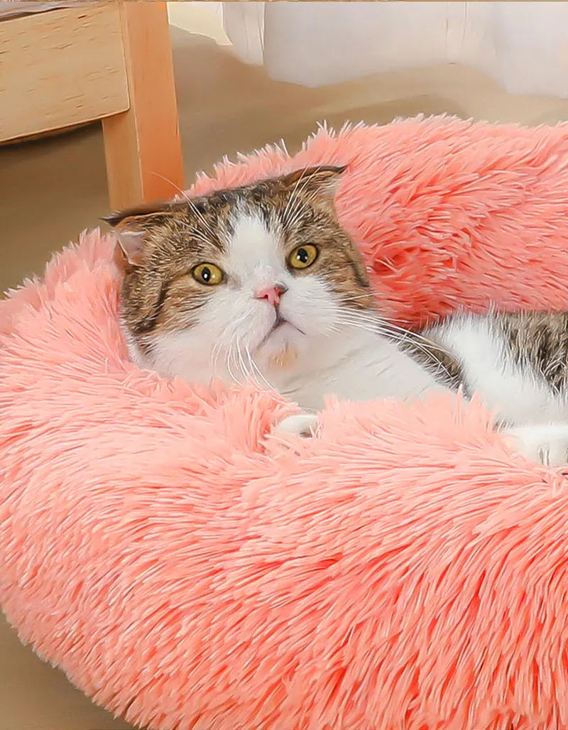 CAMINHAS-Cama redonda para animais de estimação de 40-60 cm, cama para cães grandes, cama supermacia para gatos, longa, de pelúcia, cesta para cães, almofada, cama para gatos, tapete para animais, sofá para dormir