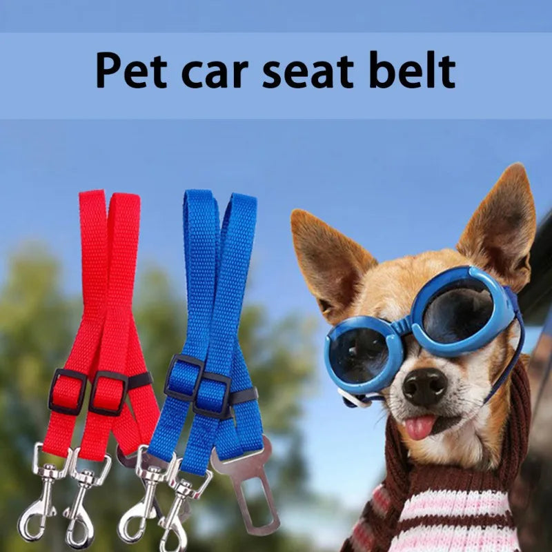 ACESSÓRIOS-Coleira de segurança ajustável com cabeça dupla para carro, cinto de segurança para animais de estimação, coleira de segurança para carro, dois arreios para cães, alavanca de segurança, coleiras de tração para cães