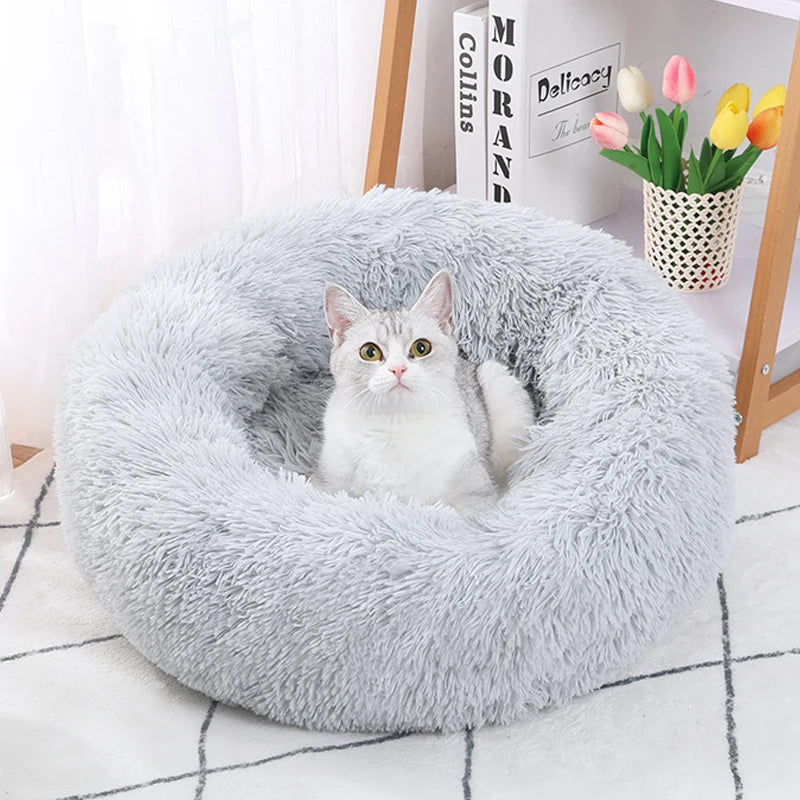 CAMINHAS-Cama redonda para animais de estimação de 40-60 cm, cama para cães grandes, cama supermacia para gatos, longa, de pelúcia, cesta para cães, almofada, cama para gatos, tapete para animais, sofá para dormir