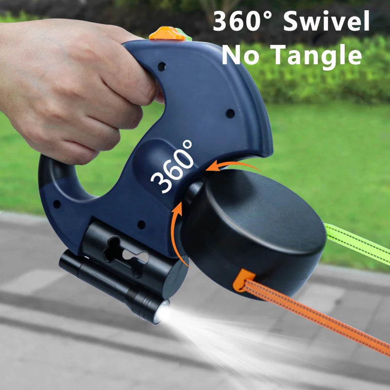 ACESSÓRIOS-Coleira retrátil automática de 3 m com ponta dupla e lanterna LED, saco de lixo, caixa de roleta, corda de tração dupla de 360 graus, suprimentos para animais de estimação