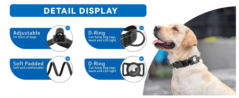 ACESSÓRIOS-Airtag Dog Collar with Waterproof AirTag Case, Reflective Soft Padded & Safety Air Tag Pet Collar Adjustable for Large Dogs