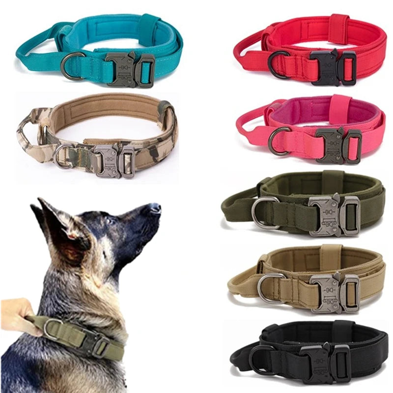 ACESSÓRIOS-Conjunto de coleira tática militar para cães, coleira durável para animais de estimação, coleira retrátil, acessório de treinamento para cães de médio e grande porte, pastor alemão