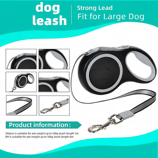 ACESSÓRIOS-Coleira retrátil automática para cães de 8/5 m, grande, médio e pequeno, com corda de tração em nylon, para pastor alemão
