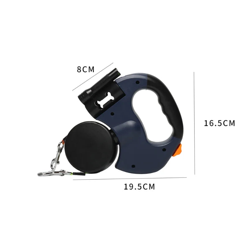 ACESSÓRIOS-Coleira retrátil automática de 3 m com ponta dupla e lanterna LED, saco de lixo, caixa de roleta, corda de tração dupla de 360 graus, suprimentos para animais de estimação