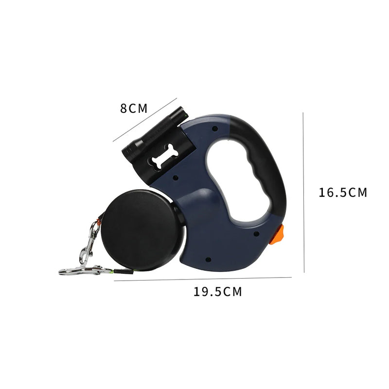 ACESSÓRIOS-Coleira retrátil automática de 3 m com ponta dupla e lanterna LED, saco de lixo, caixa de roleta, corda de tração dupla de 360 graus, suprimentos para animais de estimação