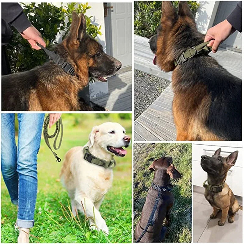 ACESSÓRIOS-Conjunto de coleira tática militar para cães, coleira durável para animais de estimação, coleira retrátil, acessório de treinamento para cães de médio e grande porte, pastor alemão