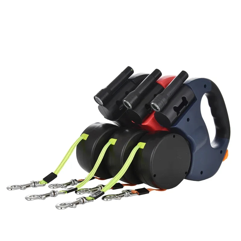 ACESSÓRIOS-Coleira retrátil automática de 3 m com ponta dupla e lanterna LED, saco de lixo, caixa de roleta, corda de tração dupla de 360 graus, suprimentos para animais de estimação