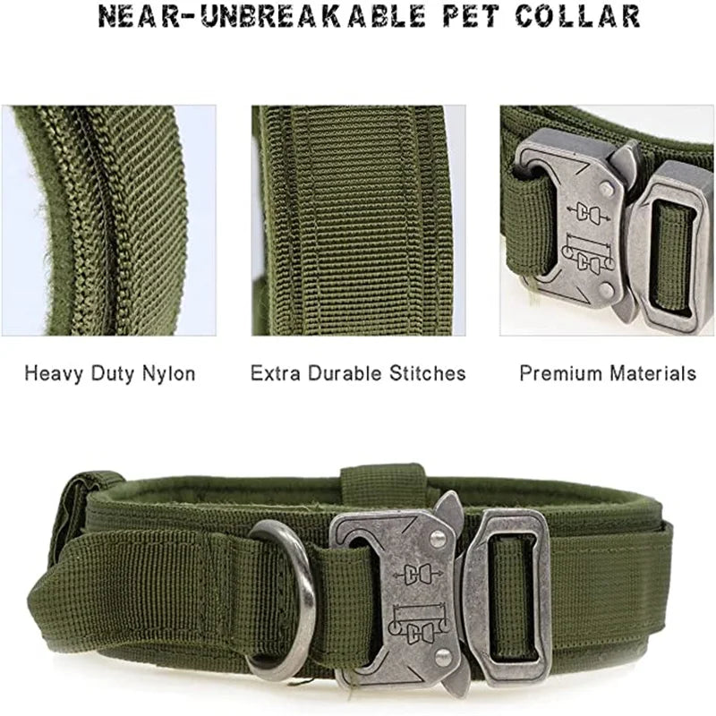 ACESSÓRIOS-Conjunto de coleira tática militar para cães, coleira durável para animais de estimação, coleira retrátil, acessório de treinamento para cães de médio e grande porte, pastor alemão