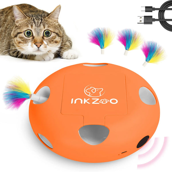 BRINQUEDOS-Brinquedos para gatos INKZOO, brinquedos interativos para gatos de interior, brinquedo interativo inteligente para gatinhos, brinquedo automático para ratos com 7 furos que mata toupeiras