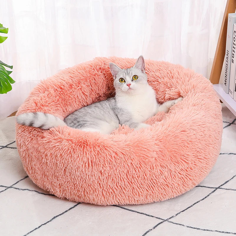 CAMINHAS-Cama redonda para animais de estimação de 40-60 cm, cama para cães grandes, cama supermacia para gatos, longa, de pelúcia, cesta para cães, almofada, cama para gatos, tapete para animais, sofá para dormir