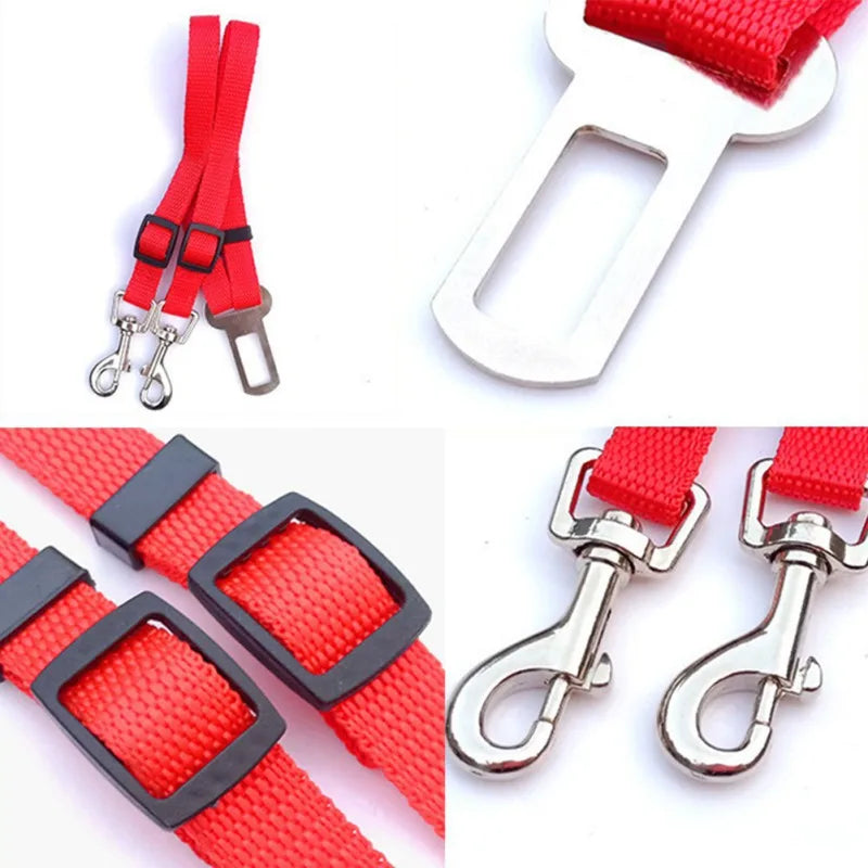 ACESSÓRIOS-Coleira de segurança ajustável com cabeça dupla para carro, cinto de segurança para animais de estimação, coleira de segurança para carro, dois arreios para cães, alavanca de segurança, coleiras de tração para cães