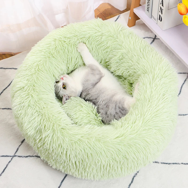 CAMINHAS-Cama redonda para animais de estimação de 40-60 cm, cama para cães grandes, cama supermacia para gatos, longa, de pelúcia, cesta para cães, almofada, cama para gatos, tapete para animais, sofá para dormir