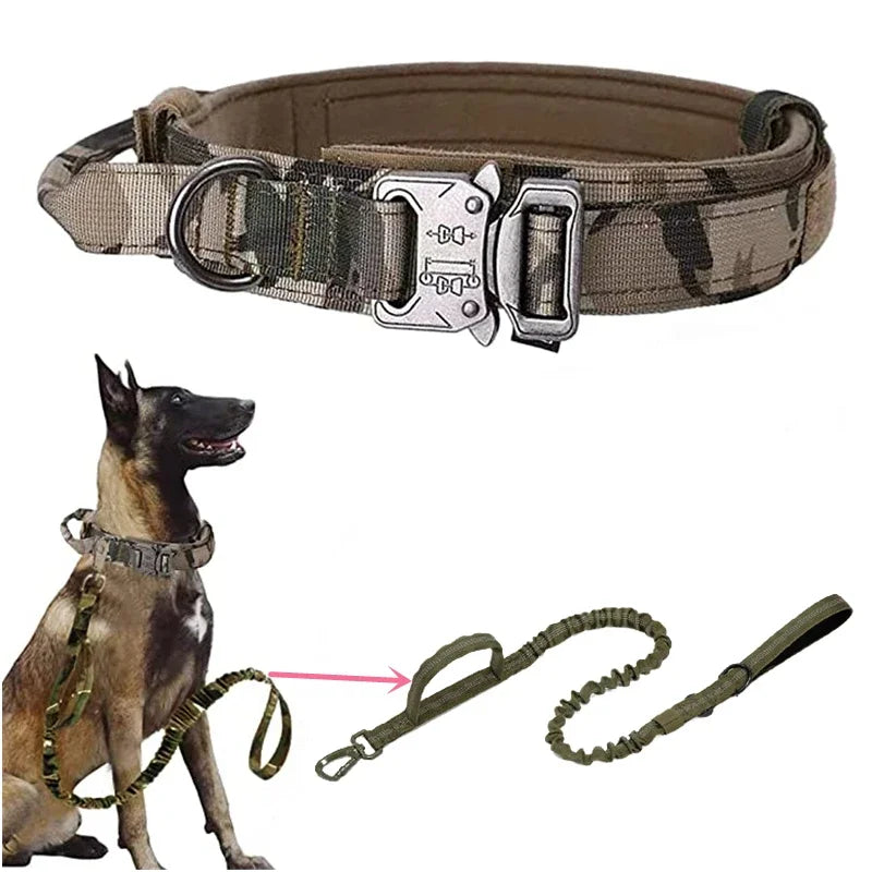 ACESSÓRIOS-Conjunto de coleira tática militar para cães, coleira durável para animais de estimação, coleira retrátil, acessório de treinamento para cães de médio e grande porte, pastor alemão