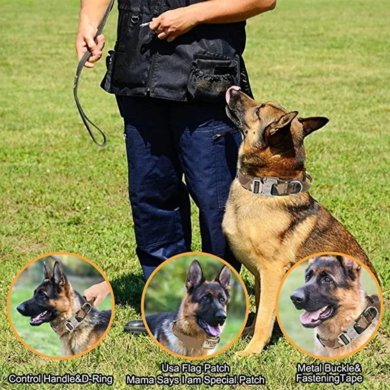ACESSÓRIOS-Conjunto de coleira tática militar para cães, coleira durável para animais de estimação, coleira retrátil, acessório de treinamento para cães de médio e grande porte, pastor alemão