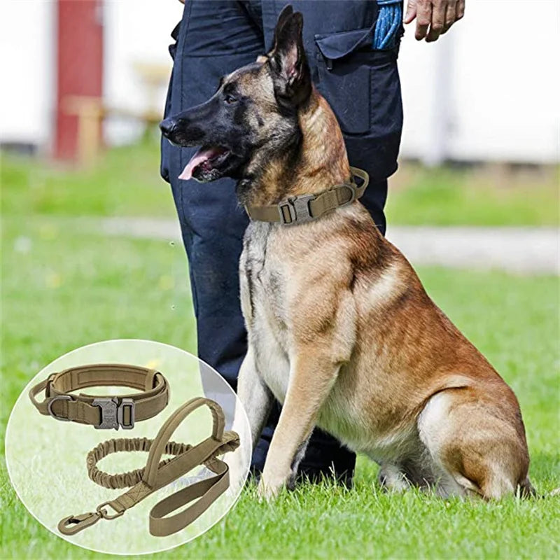 ACESSÓRIOS-Conjunto de coleira tática militar para cães, coleira durável para animais de estimação, coleira retrátil, acessório de treinamento para cães de médio e grande porte, pastor alemão