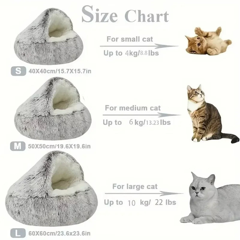 Sacos de dormir para animais de estimação semi-fechados, almofada longa e redonda para gatos, pelúcia macia 2 em 1, camas quentes para gatos, conforto simples, ninho quente para dormir de filhotes