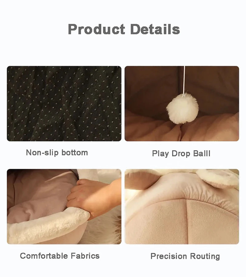 CAMINHAS-Cama para gatos com estampa de desenho animado, dobrável, removível e lavável, para cães pequenos, com tapete, bolsa, caverna, cama para gatos