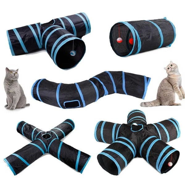 BRINQUEDOS-Túnel de brinquedo para gatos, azul e preto, tubo de brincar dobrável, divertido, pop-up, jogo interativo de perseguição, casa de brincar durável para gatinhos internos