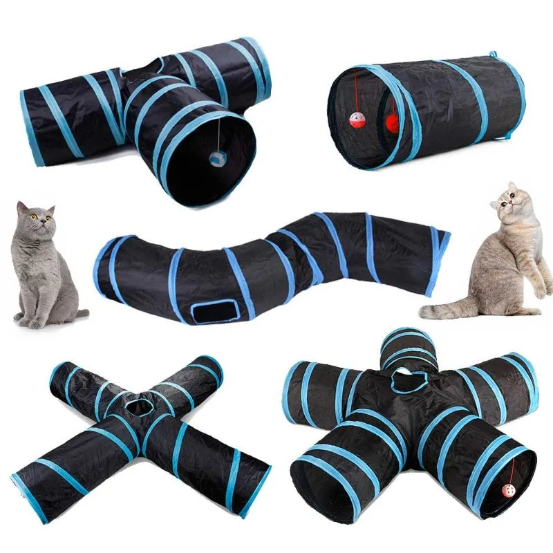 BRINQUEDOS-Túnel de brinquedo para gatos, azul e preto, tubo de brincar dobrável, divertido, pop-up, jogo interativo de perseguição, casa de brincar durável para gatinhos internos