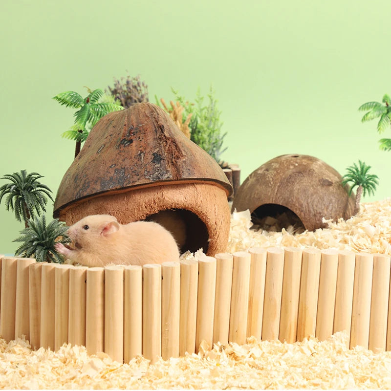 CAMINHAS-Casa de hamster resistente a mordidas, gaiolas de coco naturais para animais de estimação pequenos, esconderijo para porquinhos-da-índia, casa de madeira para hamster, suprimentos para animais de estimação