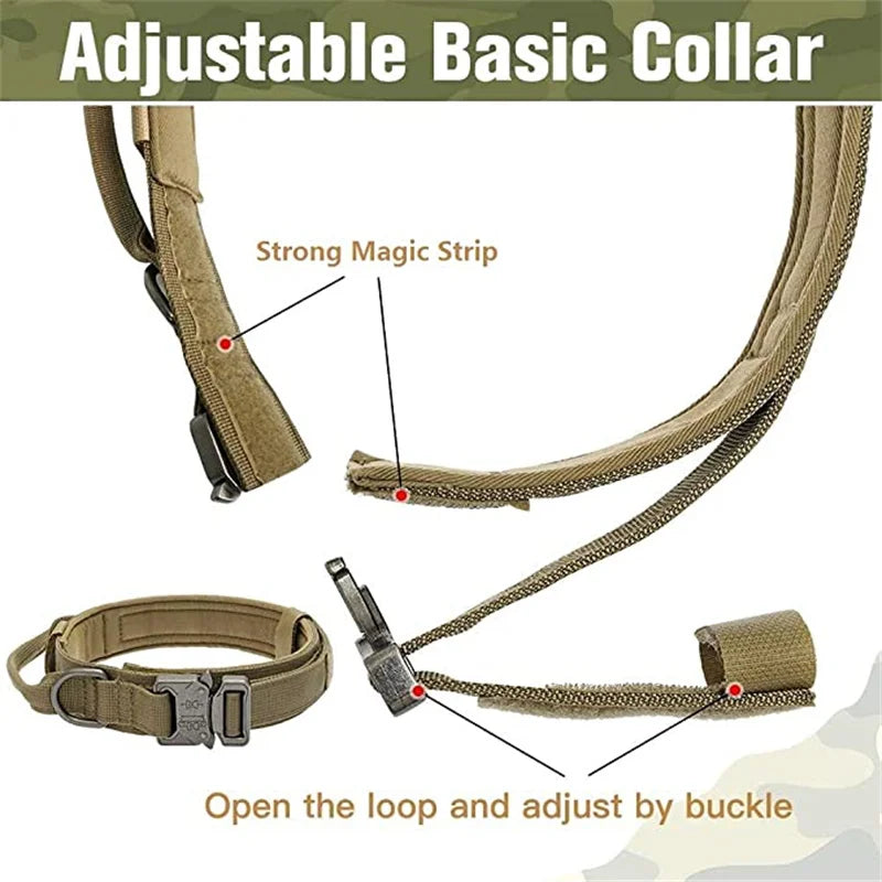 ACESSÓRIOS-Conjunto de coleira tática militar para cães, coleira durável para animais de estimação, coleira retrátil, acessório de treinamento para cães de médio e grande porte, pastor alemão