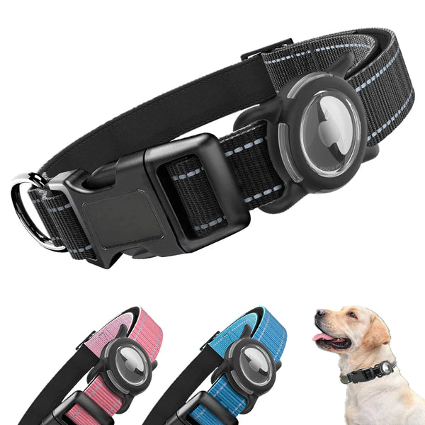 ACESSÓRIOS-Airtag Dog Collar with Waterproof AirTag Case, Reflective Soft Padded & Safety Air Tag Pet Collar Adjustable for Large Dogs