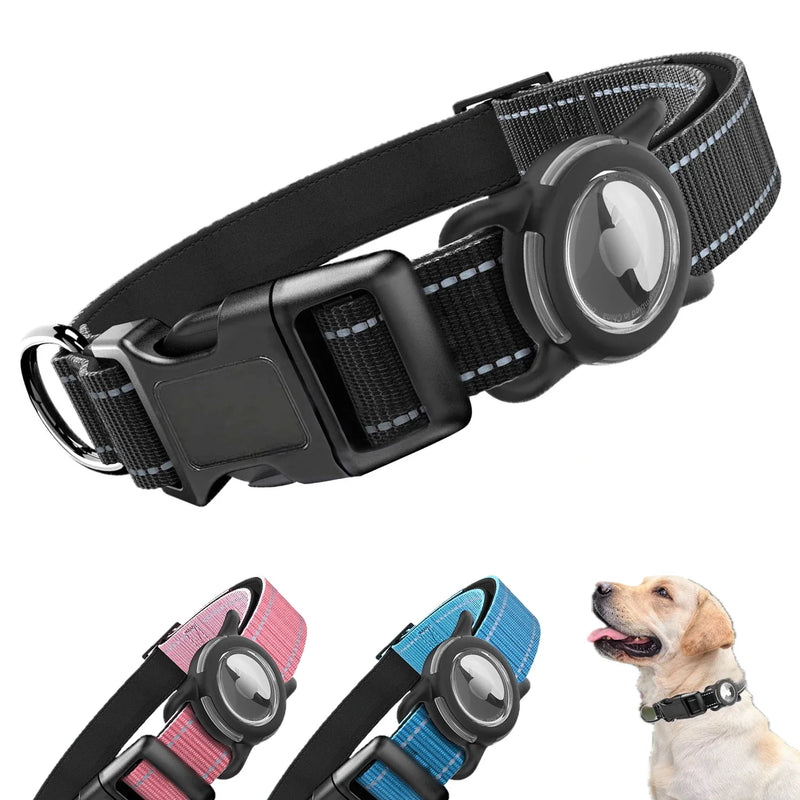 ACESSÓRIOS-Airtag Dog Collar with Waterproof AirTag Case, Reflective Soft Padded & Safety Air Tag Pet Collar Adjustable for Large Dogs