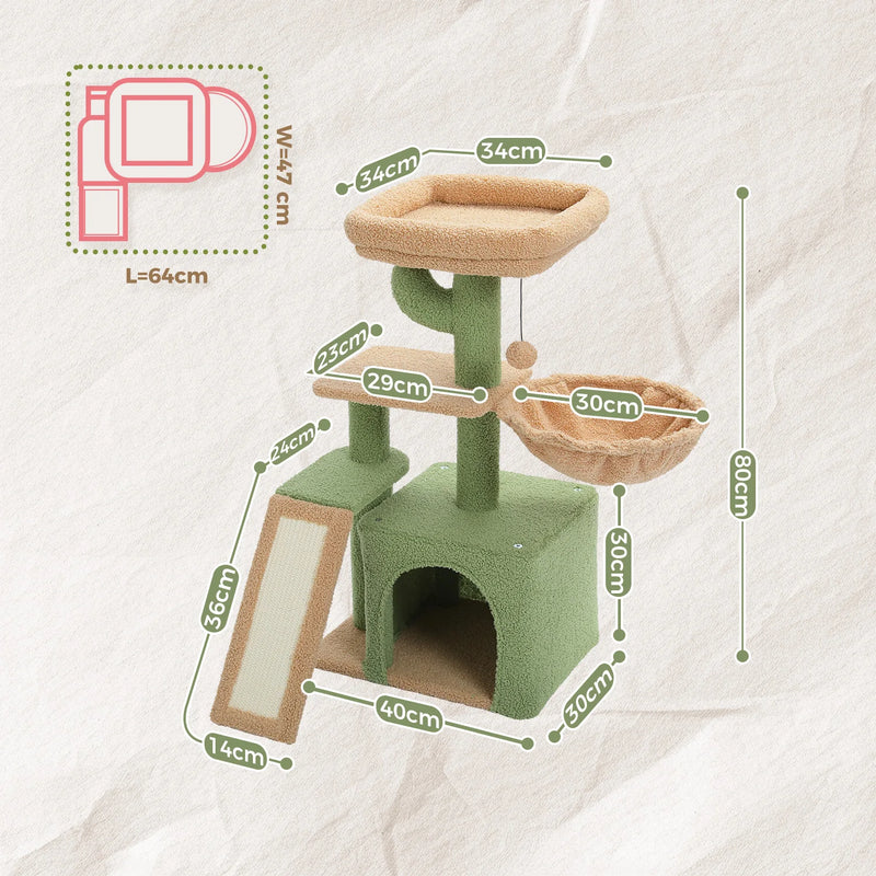 CAMINHAS-Árvore para gatos, torre para gatos de interior, 2 estilos, árvore de atividades para gatos com postes para arranhar, rede grande e poleiro superior removível, cinza