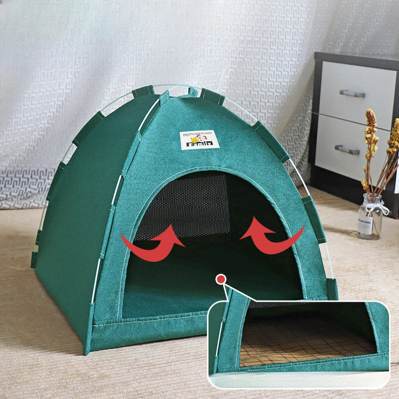 CAMINHAS-Casa dobrável para gatos, tenda para animais de estimação, quatro estações, ninho universal para gatos e cães, tapete refrescante de verão, portátil, dobrável e respirável para áreas externas