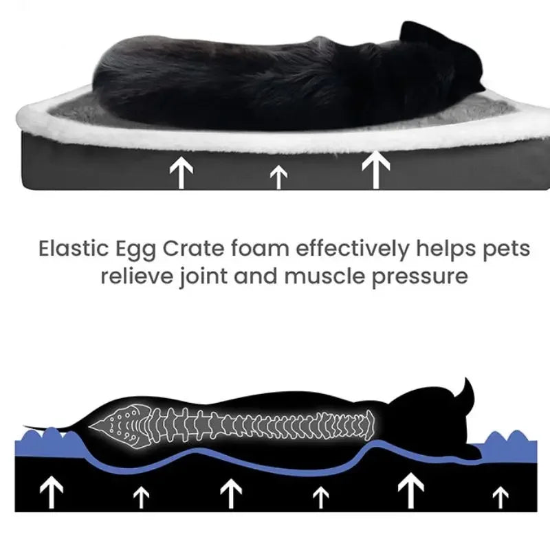 CAMINHAS-Cama curta de pelúcia para cães com fundo antiderrapante, cama ortopédica de espuma para cães, capa removível para cães grandes, médios e pequenos, lavável à máquina