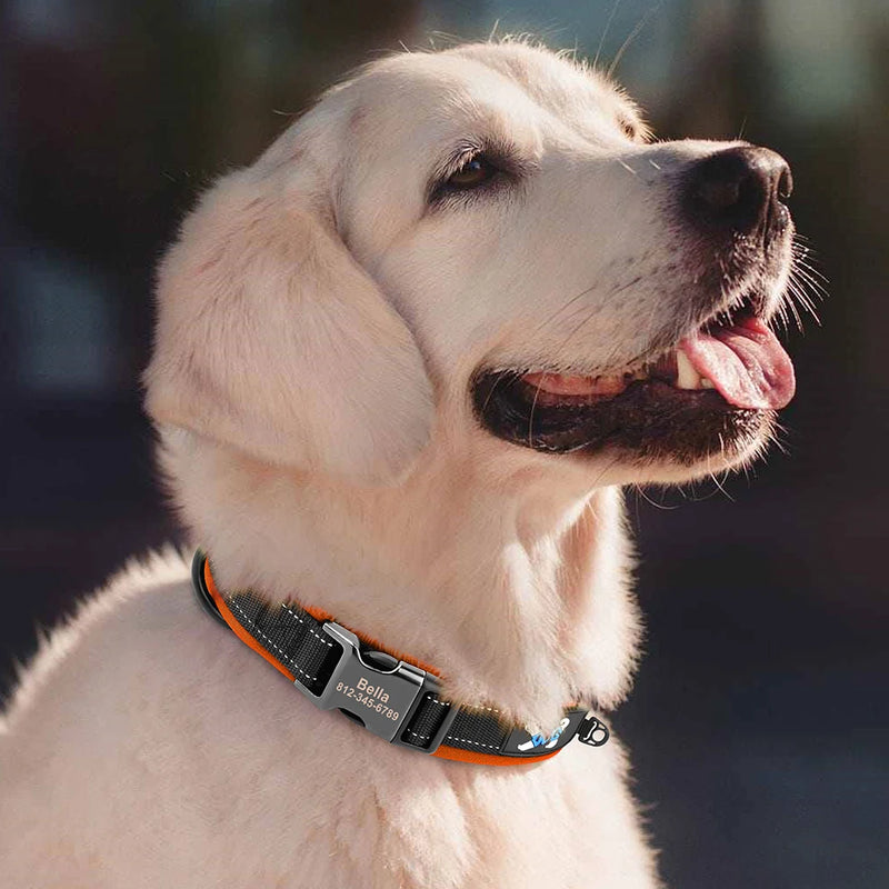 ACESSÓRIOS-Coleira refletiva para cães, identificação personalizada, fivela, gravação gratuita, coleira acolchoada macia, ajustável para cães pequenos, médios e grandes
