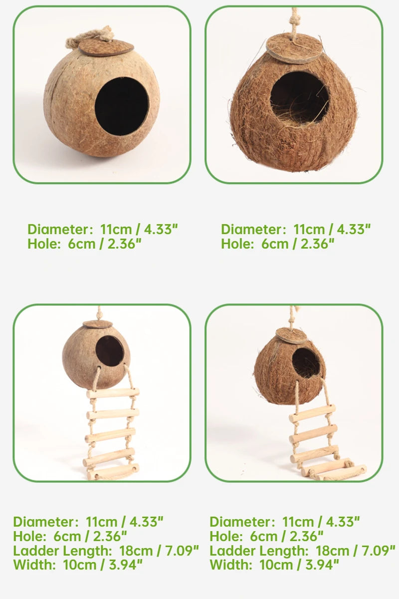 CAMINHAS-Casa de hamster resistente a mordidas, gaiolas de coco naturais para animais de estimação pequenos, esconderijo para porquinhos-da-índia, casa de madeira para hamster, suprimentos para animais de estimação