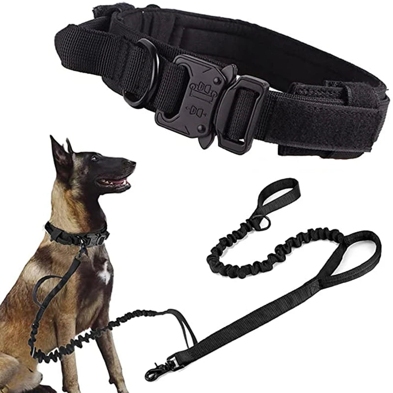 ACESSÓRIOS-Conjunto de coleira tática militar para cães, coleira durável para animais de estimação, coleira retrátil, acessório de treinamento para cães de médio e grande porte, pastor alemão