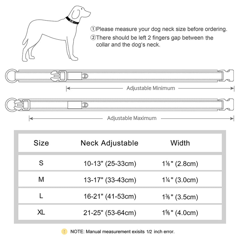 ACESSÓRIOS-Coleira refletiva para cães, identificação personalizada, fivela, gravação gratuita, coleira acolchoada macia, ajustável para cães pequenos, médios e grandes