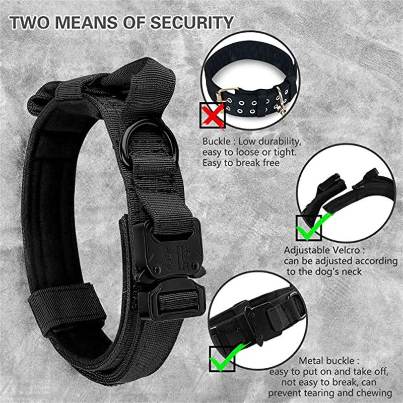 ACESSÓRIOS-Conjunto de coleira tática militar para cães, coleira durável para animais de estimação, coleira retrátil, acessório de treinamento para cães de médio e grande porte, pastor alemão